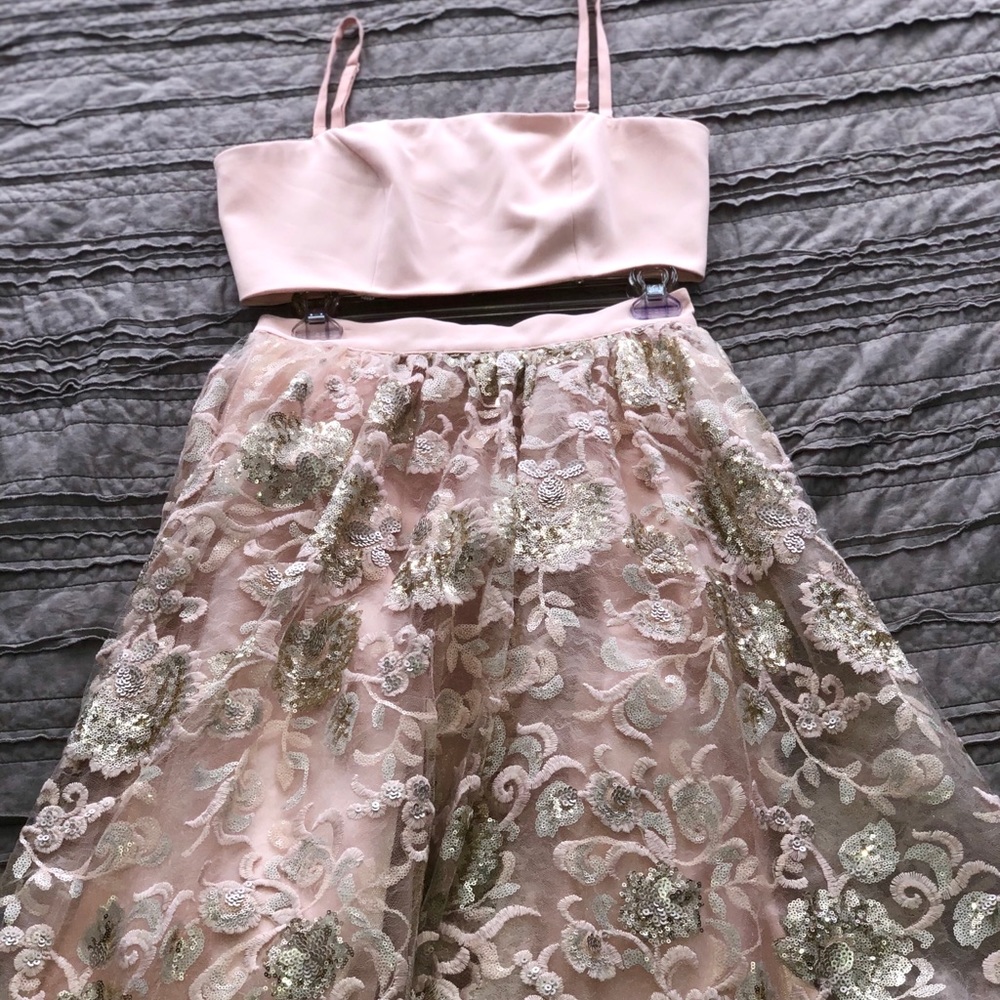 BEBE pink 2 piece top and skirt